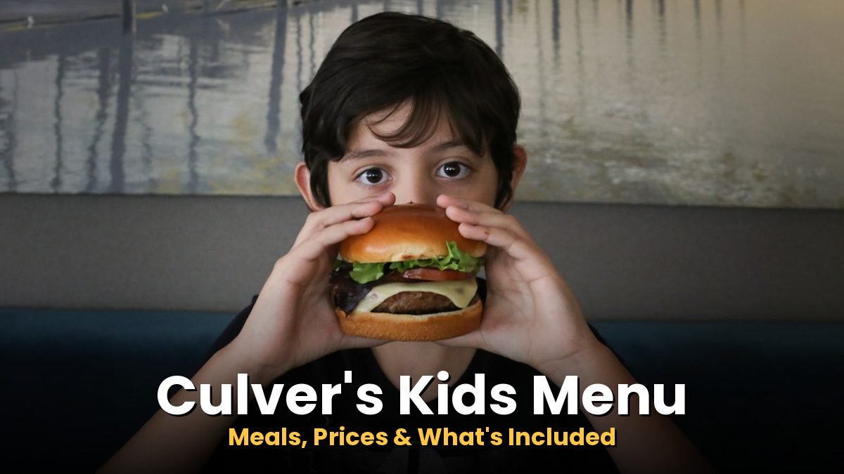 Kid eating a burger from the Culver's kids menu